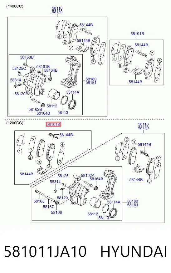 Klocki hamulcowe przednie tarczowe 581011JA10 Hyundai/Kia