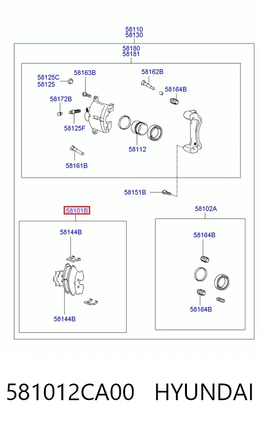 Klocki hamulcowe przednie tarczowe 581012CA00 Hyundai/Kia