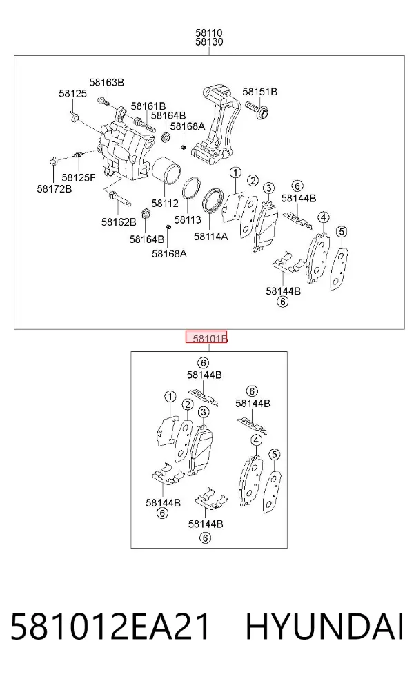 Klocki hamulcowe przednie tarczowe 581012EA21 Hyundai/Kia