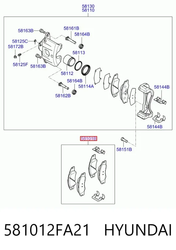 Klocki hamulcowe przednie tarczowe 581012FA21 Hyundai/Kia