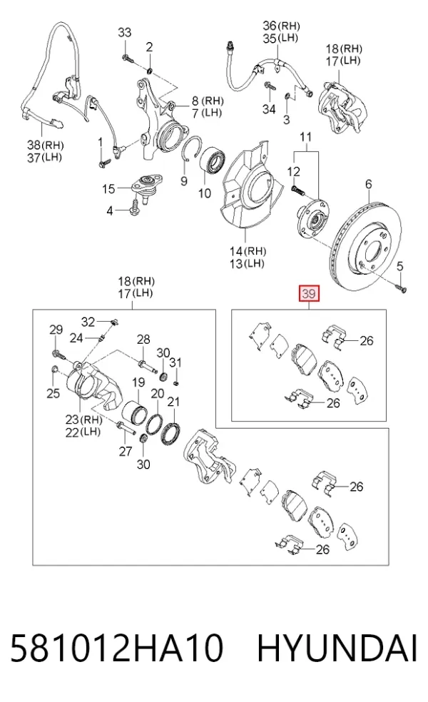 Klocki hamulcowe przednie tarczowe 581012HA10 Hyundai/Kia