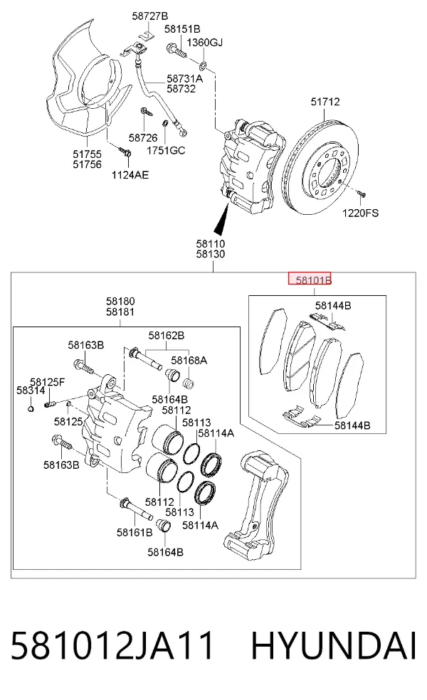 Klocki hamulcowe przednie tarczowe 581012JA11 Hyundai/Kia