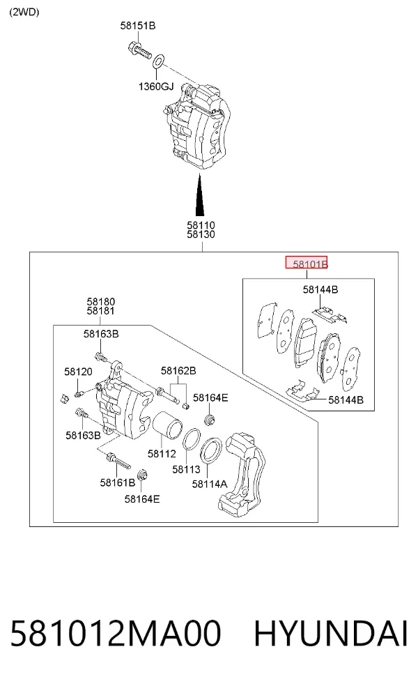 Klocki hamulcowe przednie tarczowe 581012MA00 Hyundai/Kia