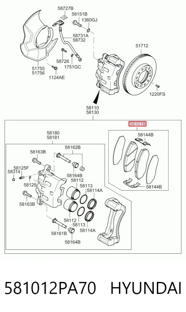 Klocki hamulcowe przednie tarczowe 581012PA70 Hyundai/Kia
