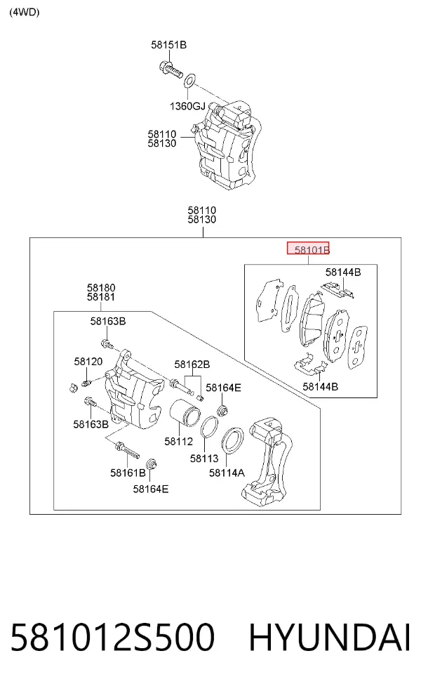 Klocki hamulcowe przednie tarczowe 581012S500 Hyundai/Kia