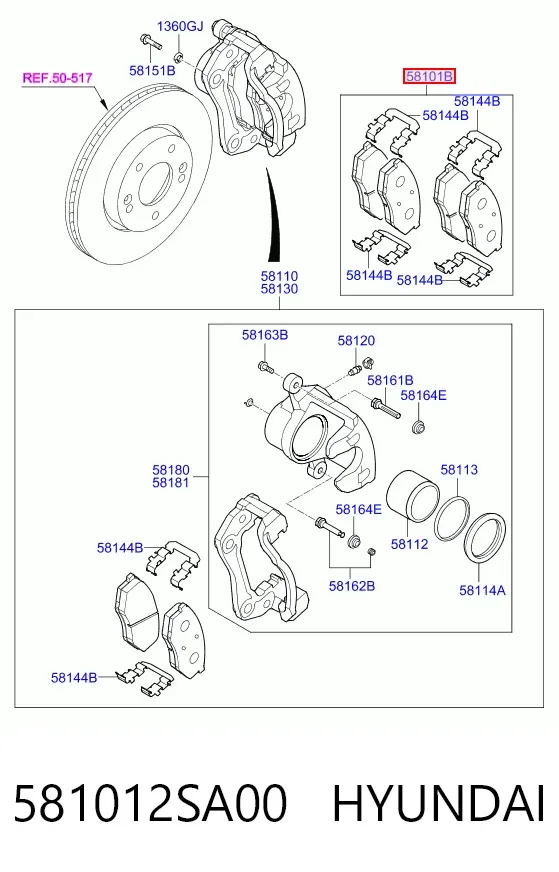 Klocki hamulcowe przednie tarczowe 581012SA00 Hyundai/Kia