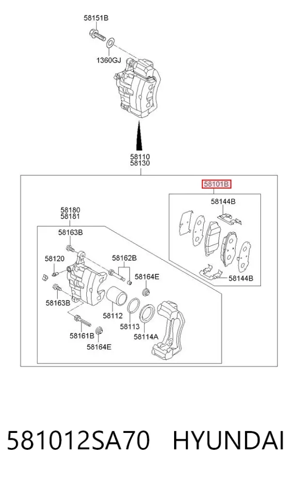 Klocki hamulcowe przednie tarczowe 581012SA70 Hyundai/Kia