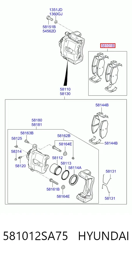 Klocki hamulcowe przednie tarczowe 581012SA75 Hyundai/Kia