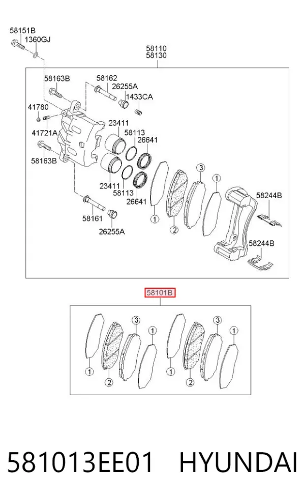 Klocki hamulcowe przednie tarczowe 581013EE01 Hyundai/Kia