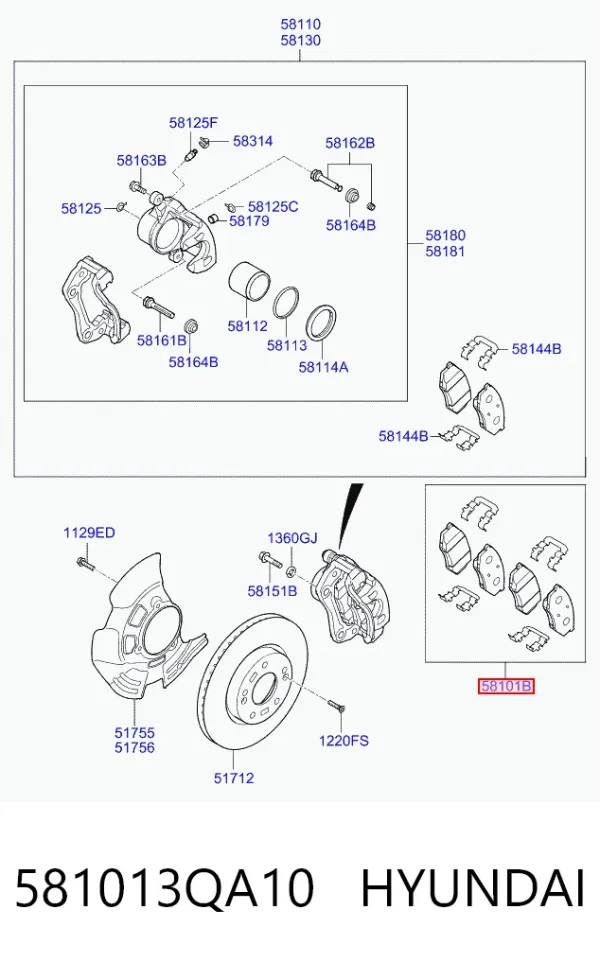 Klocki hamulcowe przednie tarczowe 581013QA10 Hyundai/Kia