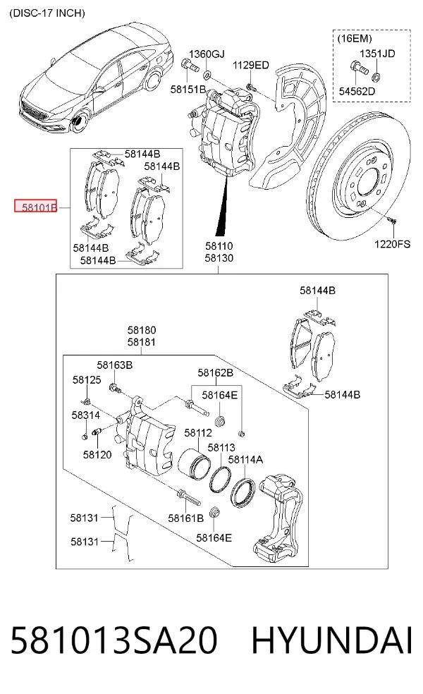 Klocki hamulcowe przednie tarczowe 581013SA20 Hyundai/Kia