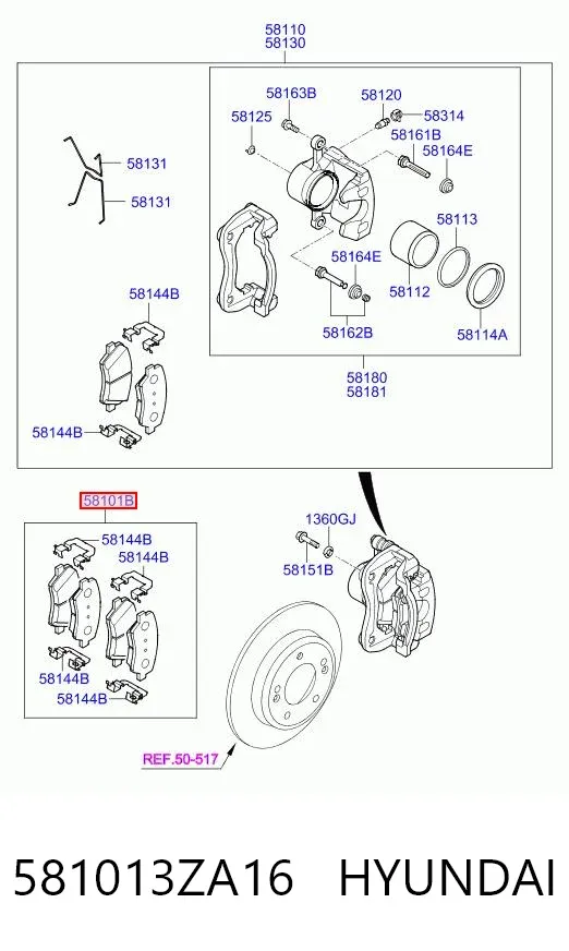 Klocki hamulcowe przednie tarczowe 581013ZA16 Hyundai/Kia