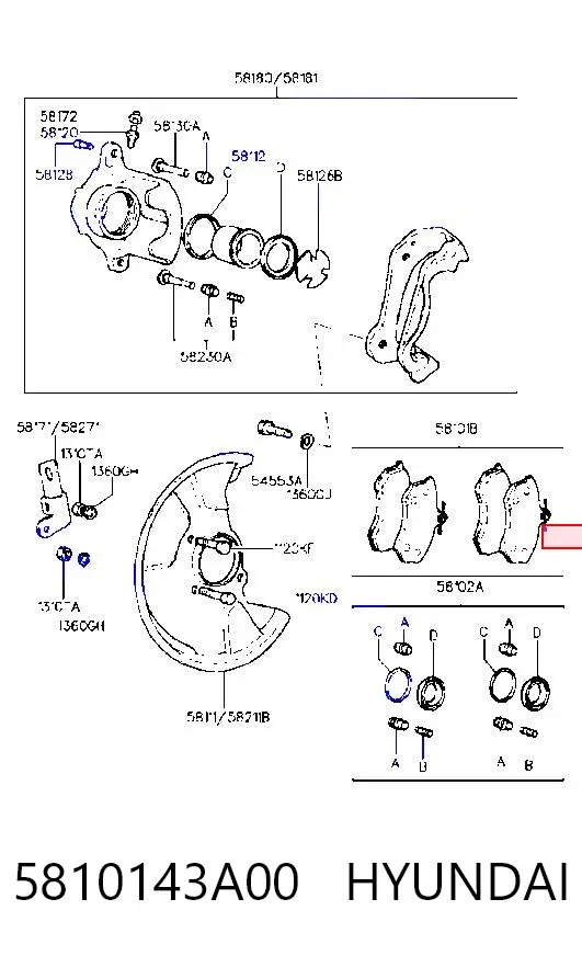 Klocki hamulcowe przednie tarczowe 5810143A00 Hyundai/Kia