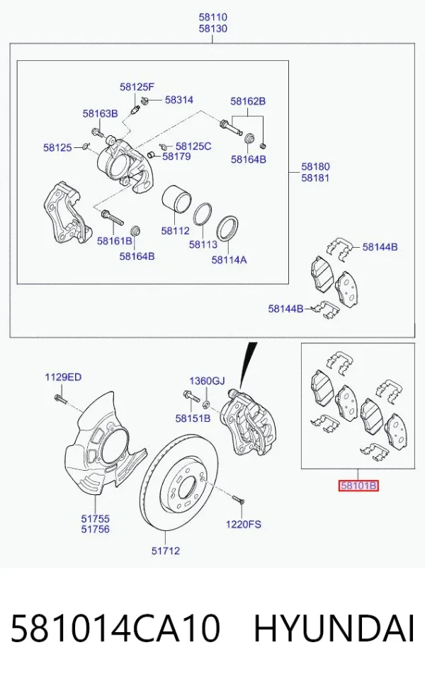 Klocki hamulcowe przednie tarczowe 581014CA10 Hyundai/Kia