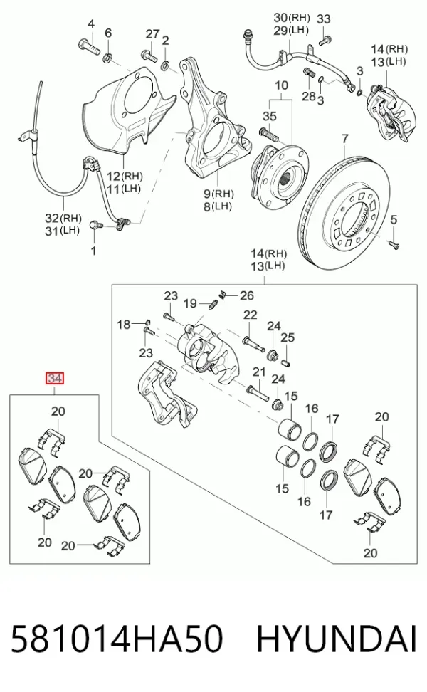 Klocki hamulcowe przednie tarczowe 581014HA50 Hyundai/Kia