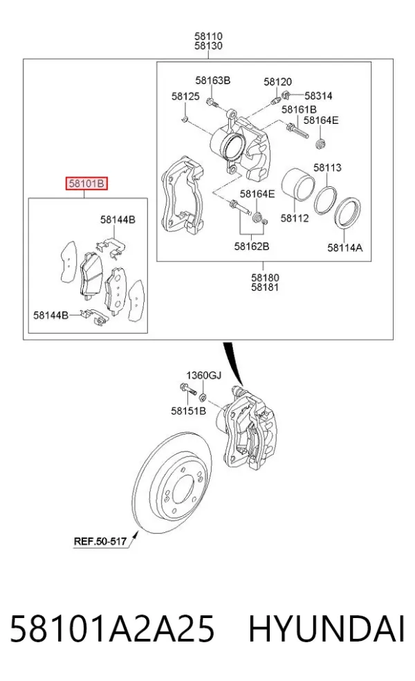 Klocki hamulcowe przednie tarczowe 58101A2A25 Hyundai/Kia