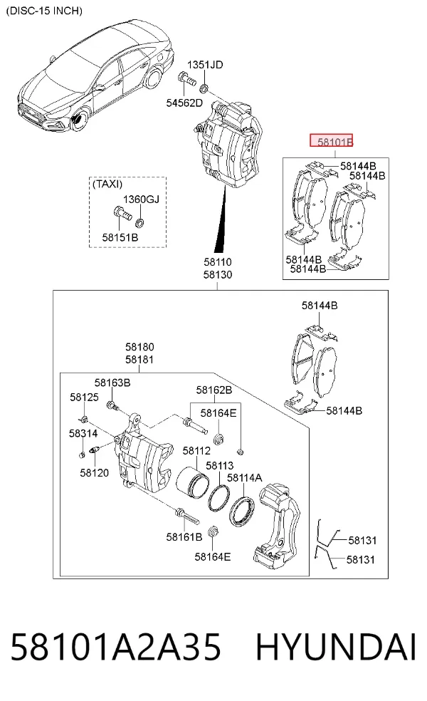 Klocki hamulcowe przednie tarczowe 58101A2A35 Hyundai/Kia