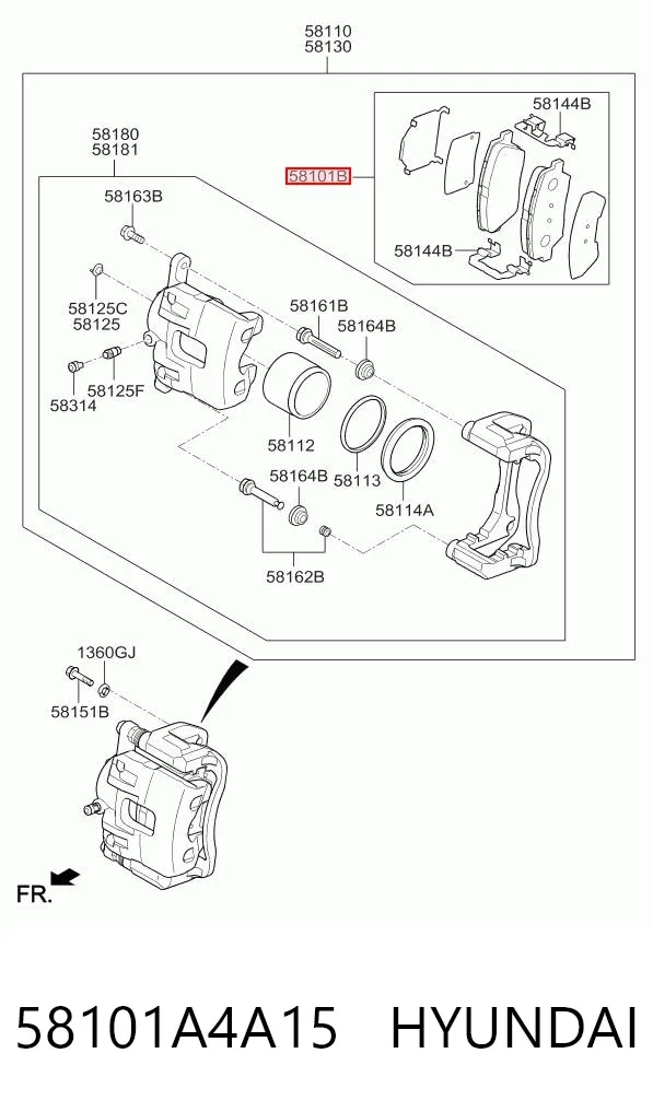 Klocki hamulcowe przednie tarczowe 58101A4A15 Hyundai/Kia