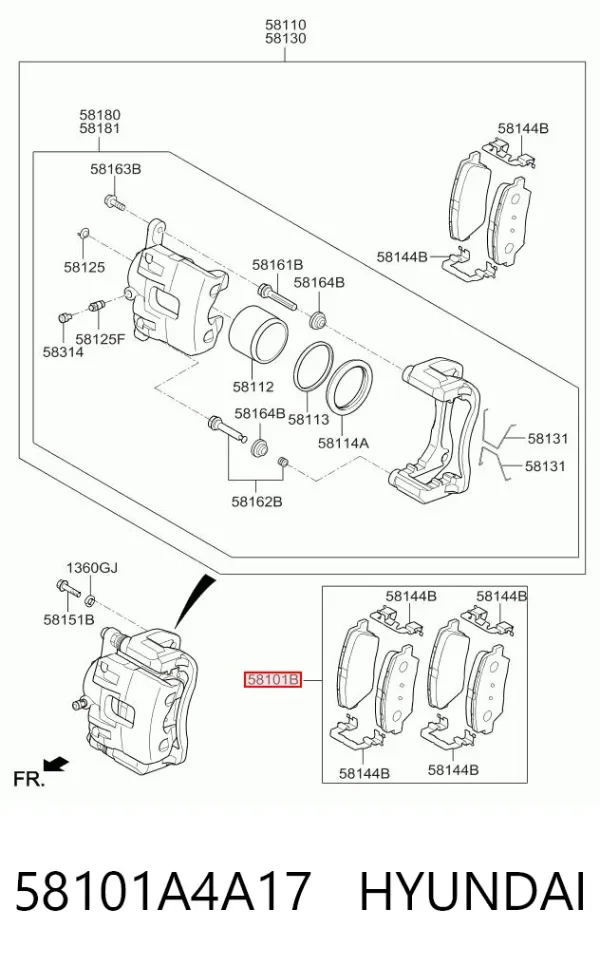 Klocki hamulcowe przednie tarczowe 58101A4A17 Hyundai/Kia