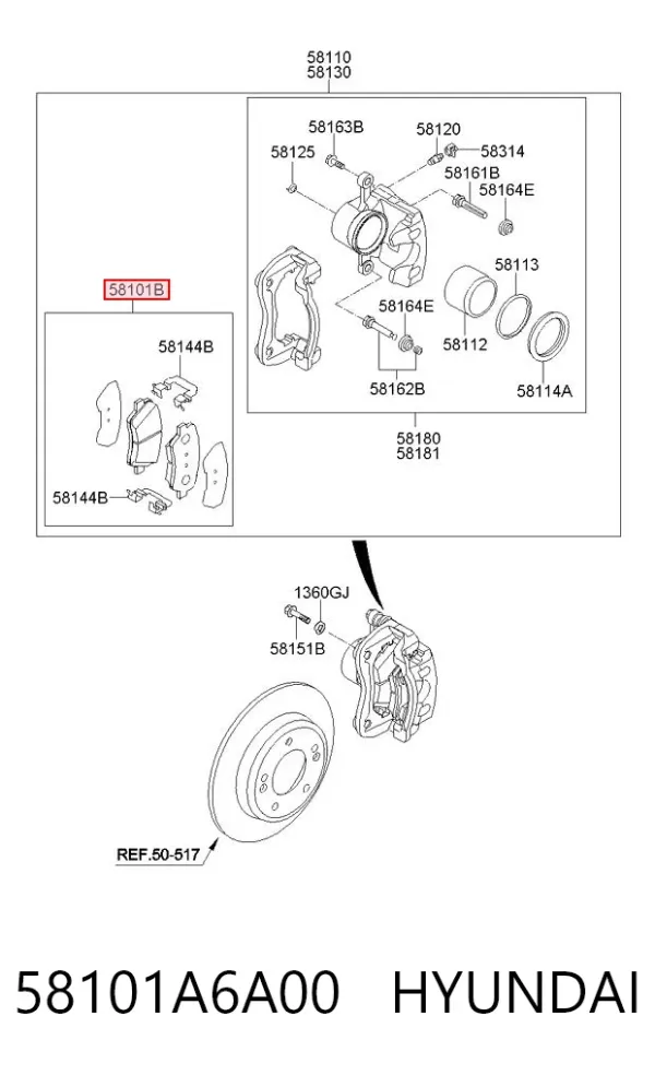 Klocki hamulcowe przednie tarczowe 58101A6A00 Hyundai/Kia