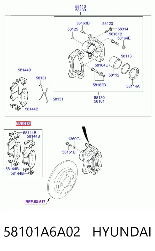 Klocki hamulcowe przednie tarczowe 58101A6A02 Hyundai/Kia