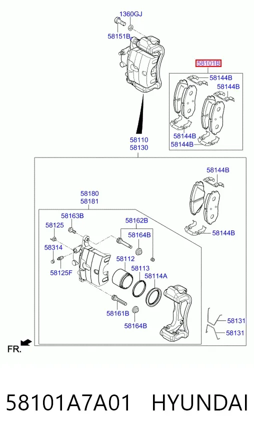 Klocki hamulcowe przednie tarczowe 58101A7A01 Hyundai/Kia