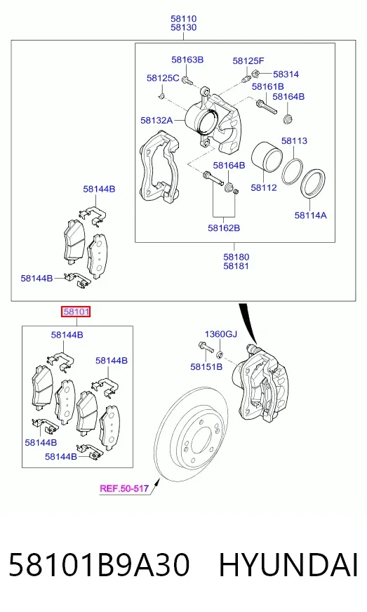 Klocki hamulcowe przednie tarczowe 58101B9A30 Hyundai/Kia