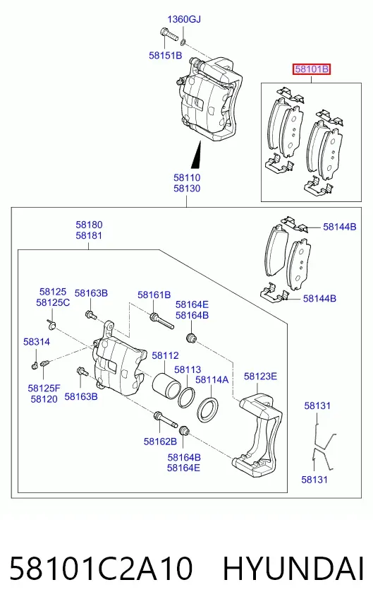 Klocki hamulcowe przednie tarczowe 58101C2A10 Hyundai/Kia