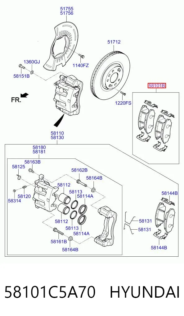 Klocki hamulcowe przednie tarczowe 58101C5A70 Hyundai/Kia