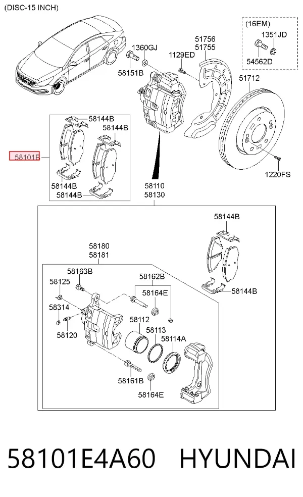 Klocki hamulcowe przednie tarczowe 58101E4A60 Hyundai/Kia