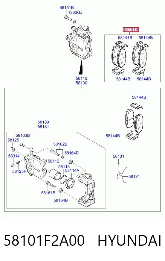 Klocki hamulcowe przednie tarczowe 58101F2A00 Hyundai/Kia