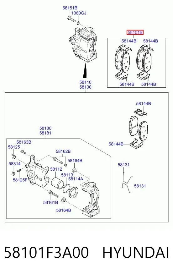 Klocki hamulcowe przednie tarczowe 58101F3A00 Hyundai/Kia