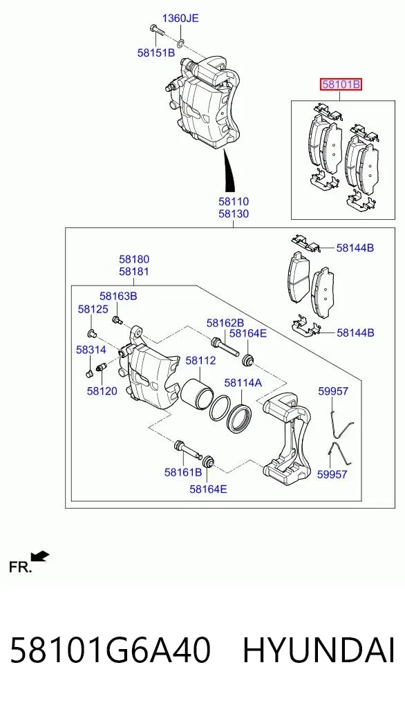 Klocki hamulcowe przednie tarczowe 58101G6A40 Hyundai/Kia