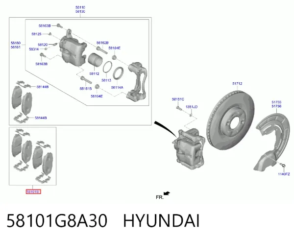 Klocki hamulcowe przednie tarczowe 58101G8A30 Hyundai/Kia