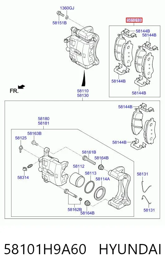 Klocki hamulcowe przednie tarczowe 58101H9A60 Hyundai/Kia