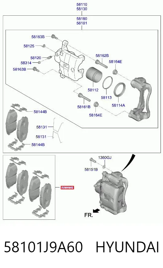 Klocki hamulcowe przednie tarczowe 58101J9A60 Hyundai/Kia