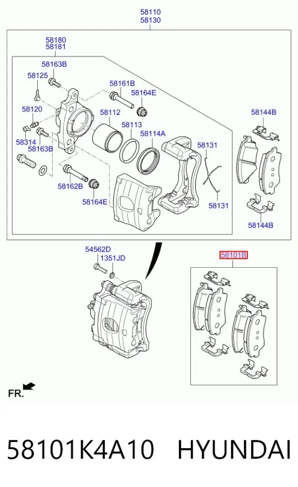 Klocki hamulcowe przednie tarczowe 58101K4A10 Hyundai/Kia