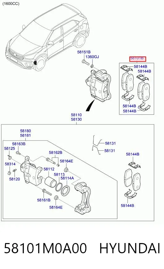 Klocki hamulcowe przednie tarczowe 58101M0A00 Hyundai/Kia