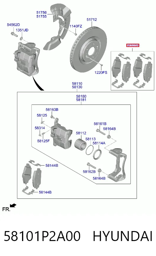 Klocki hamulcowe przednie tarczowe 58101P2A00 Hyundai/Kia