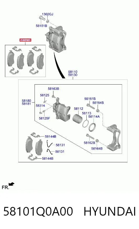 Klocki hamulcowe przednie tarczowe 58101Q0A00 Hyundai/Kia