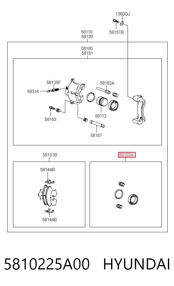 Zestaw naprawczy zacisku hamulcowego przedniego 5810225A00 Hyundai/Kia