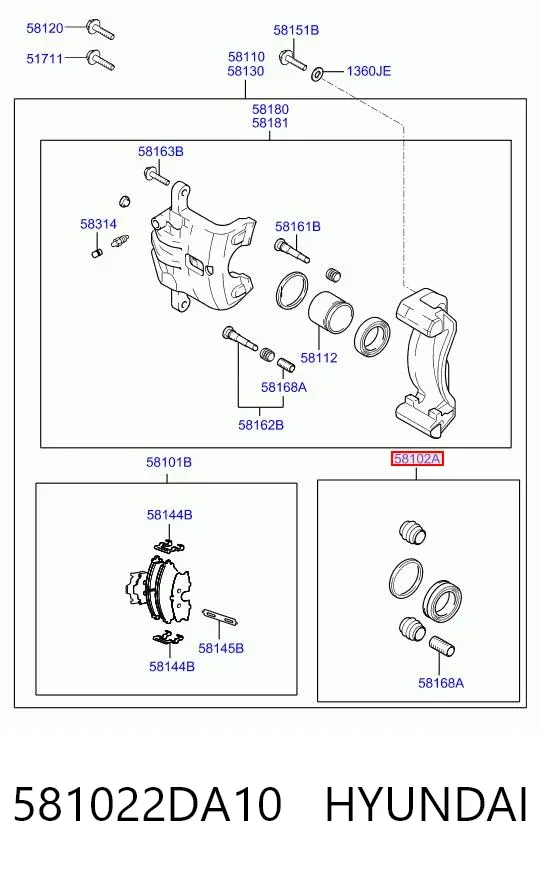 Zestaw naprawczy zacisku hamulcowego przedniego 581022DA10 Hyundai/Kia