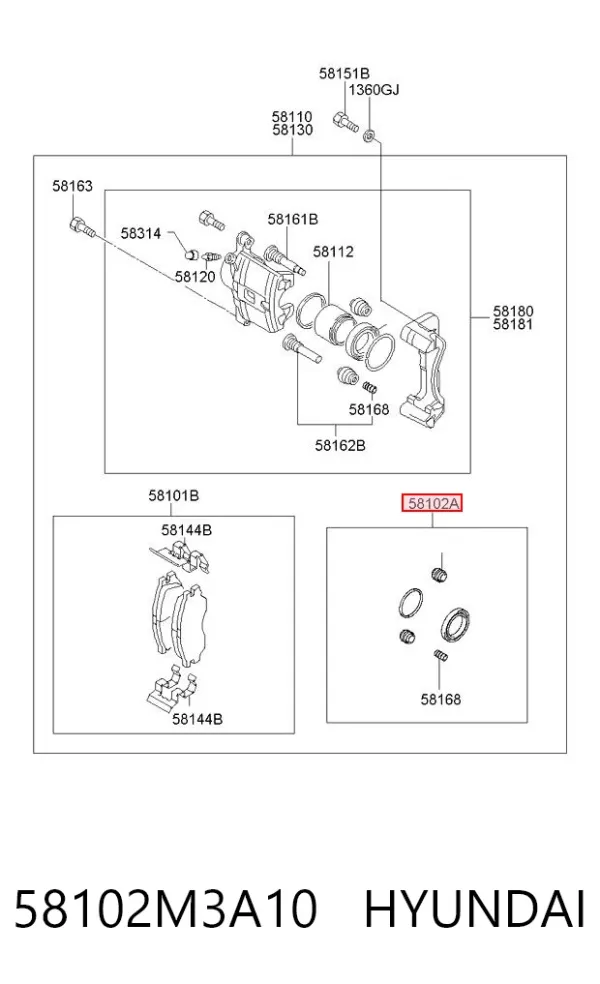 Zestaw naprawczy zacisku hamulcowego przedniego 58102M3A10 Hyundai/Kia