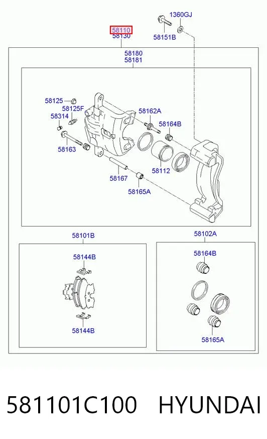 Zacisk hamulcowy przedni lewy 581101C100 Hyundai/Kia