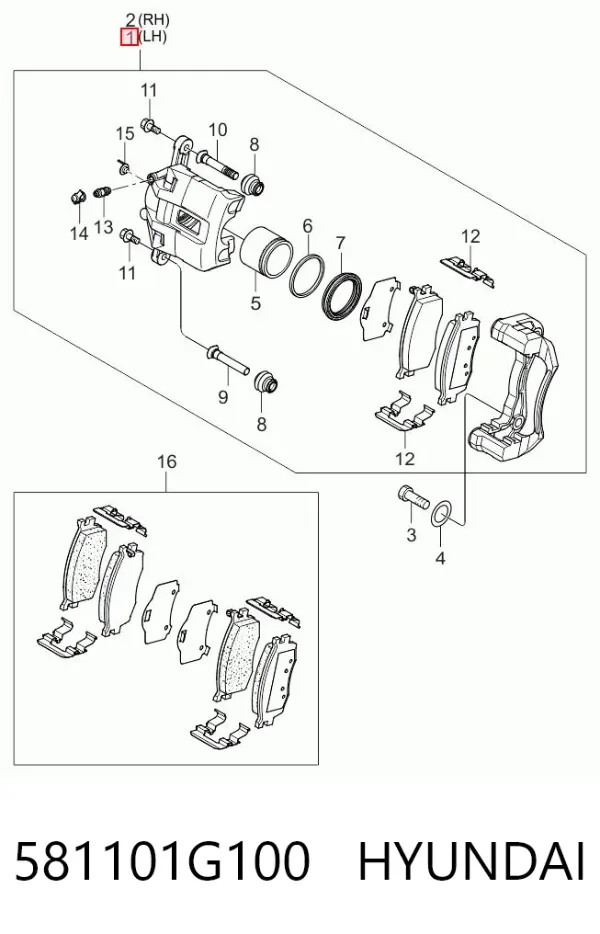 Zacisk hamulcowy przedni lewy 581101G100 Hyundai/Kia