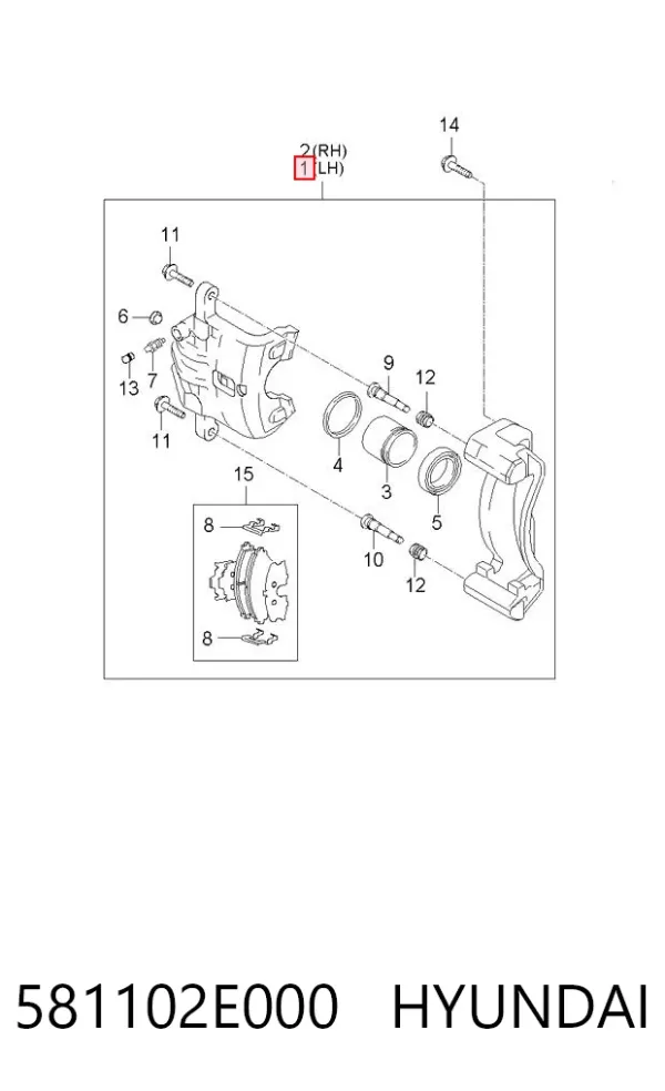 Zacisk hamulcowy przedni lewy 581102E000 Hyundai/Kia