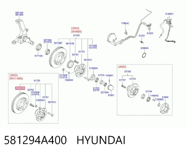 Tarcza hamulcowa przednia 581294A400 Hyundai/Kia