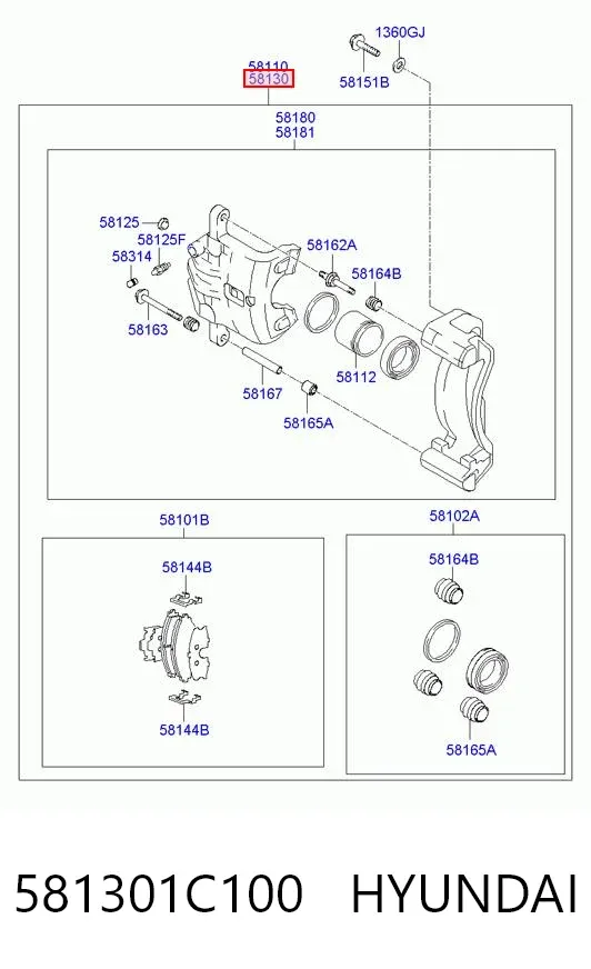Zacisk hamulcowy przedni prawy 581301C100 Hyundai/Kia