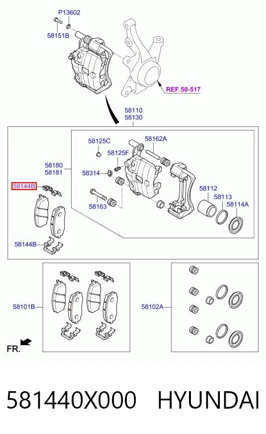 Klocki hamulcowe przednie tarczowe 581440X000 Hyundai/Kia