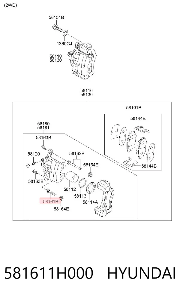 Prowadnica zacisku przedniego 581611H000 Hyundai/Kia